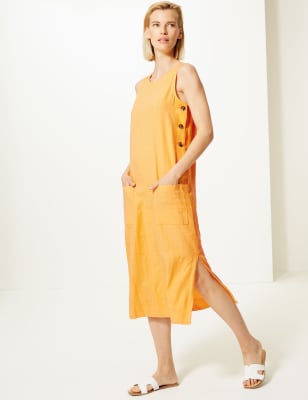 Linen midi shift clearance dress