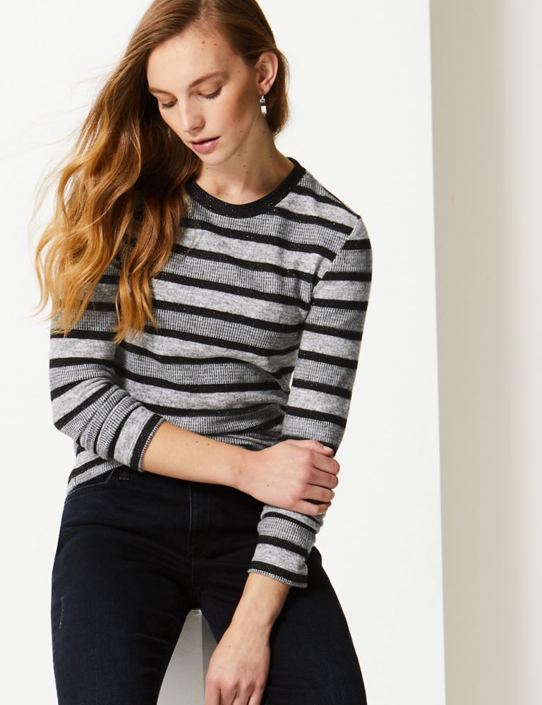 Shimmer Striped Cosy Round Neck Top 1 of 4