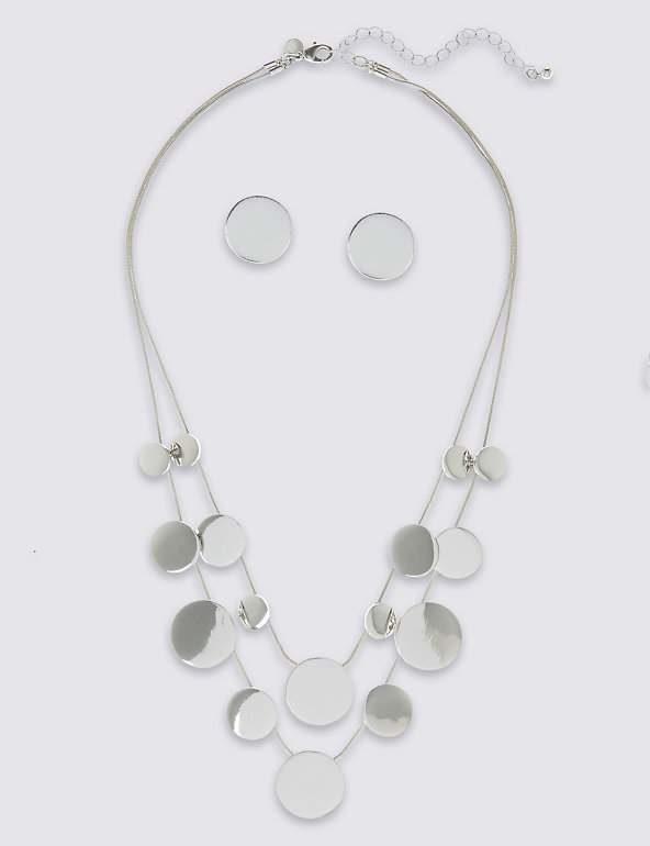 Shiny Circle Necklace & Earrings Set Image 1 of 2