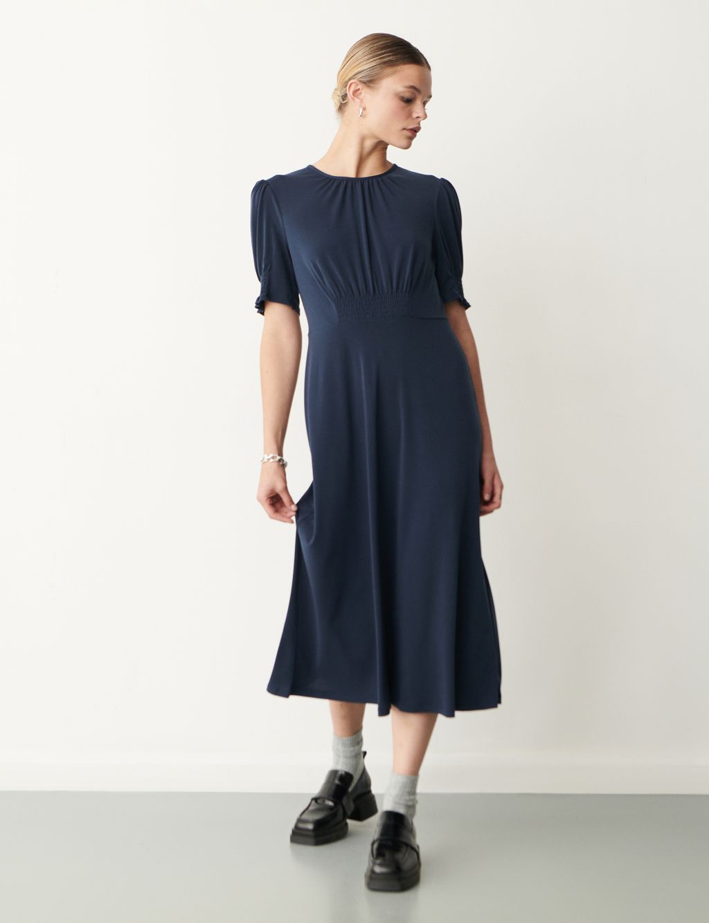 Shirred Puff Sleeve Midi Waisted Dress | Finery London | M&S