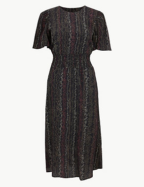 Shirred Shoulder Waisted Midi dress Image 2 of 4