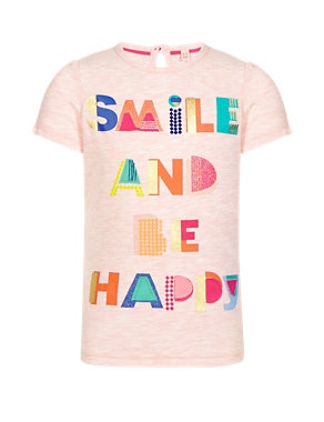Short Sleeve 'Smile And Be Happy' Slogan Girls T-Shirt (1-7 Years) Image 2 of 4