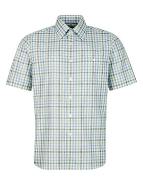 Short Sleeve Checked Shirt with Linen Image 2 of 3