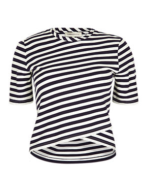 Short Sleeve Crossover Striped Top Image 2 of 4