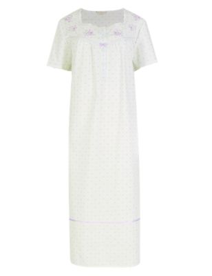Short Sleeve Floral Embroidered Nightdress Image 2 of 4