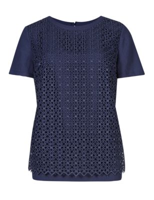 Short Sleeve Geometric Lace Top Image 2 of 5