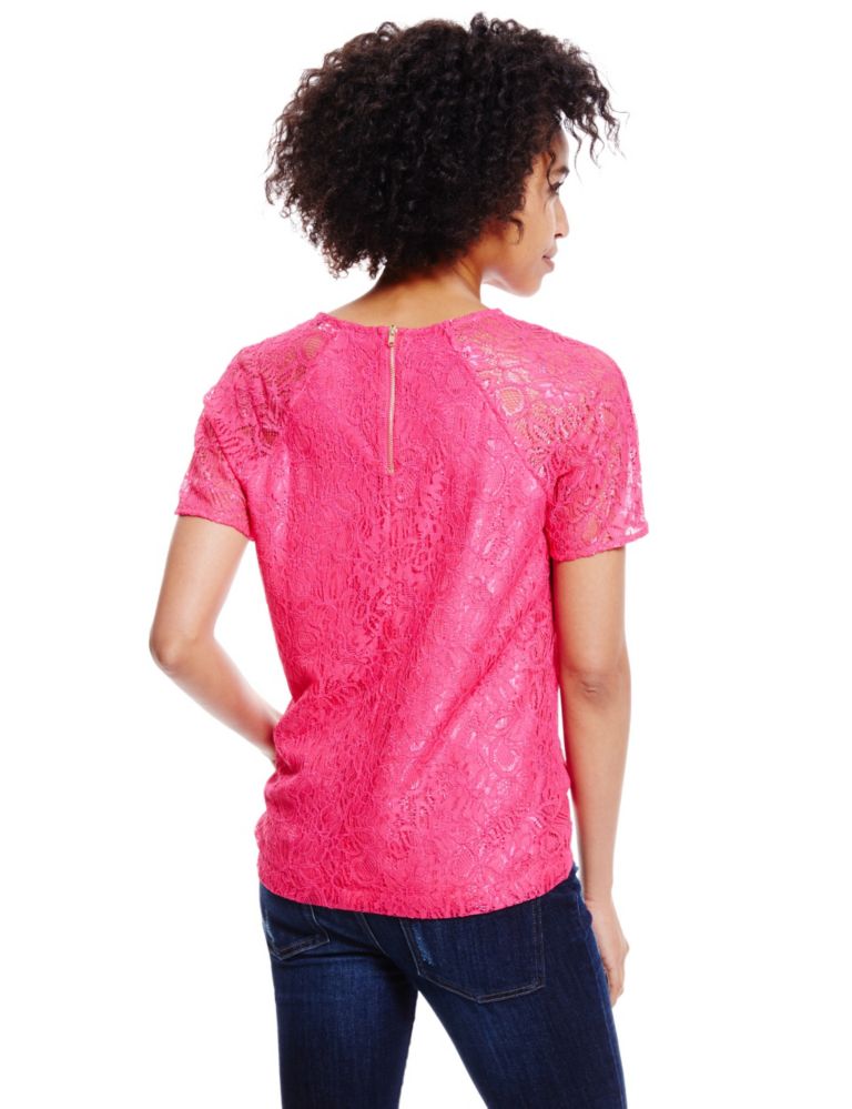 Short Sleeve Lace Shell Top 3 of 3