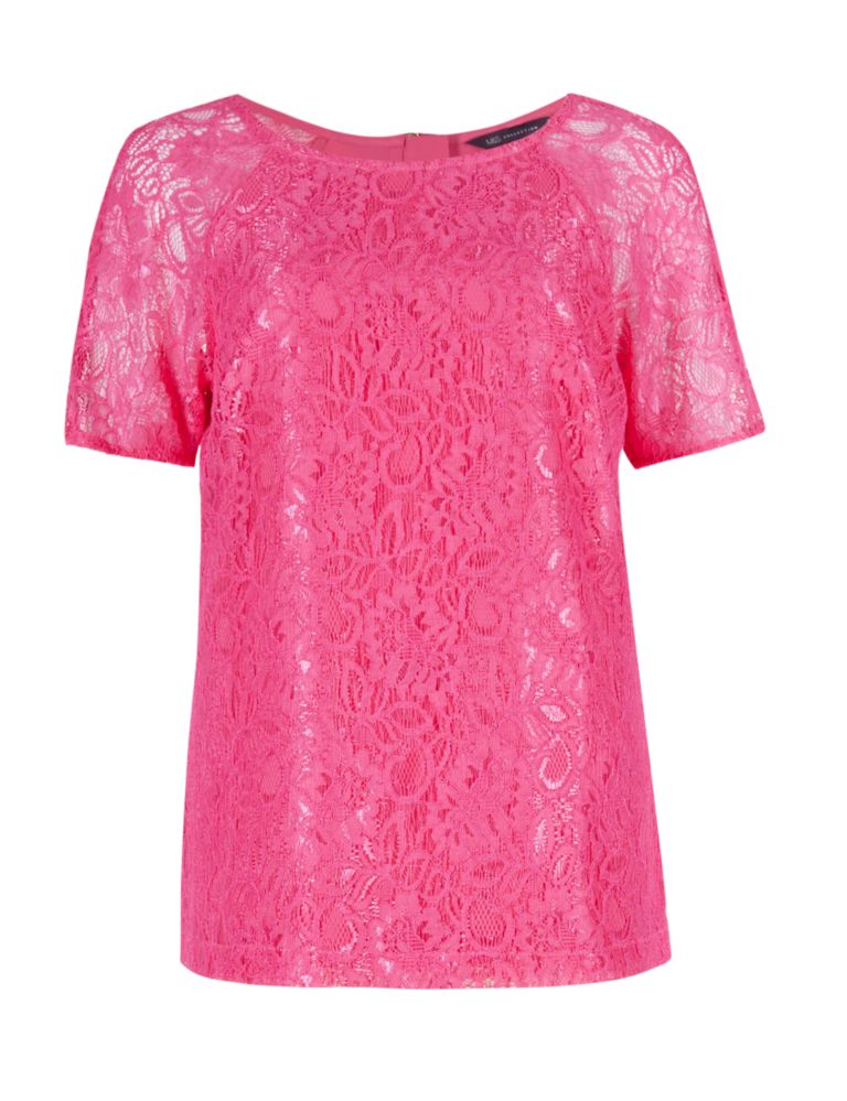 Short Sleeve Lace Shell Top 2 of 3