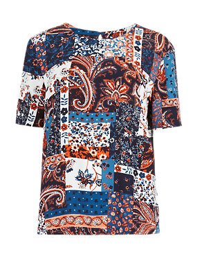Short Sleeve Patchwork Print Shell Top Image 2 of 4