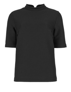 Short Sleeve Polo Neck Ribbed T-Shirt Image 2 of 4