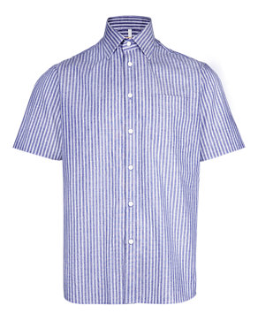 Short Sleeve Striped Shirt with Linen Image 2 of 3