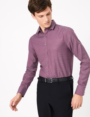 Shorter Length Slim Fit Easy Iron Shirt, M&S Collection Luxury