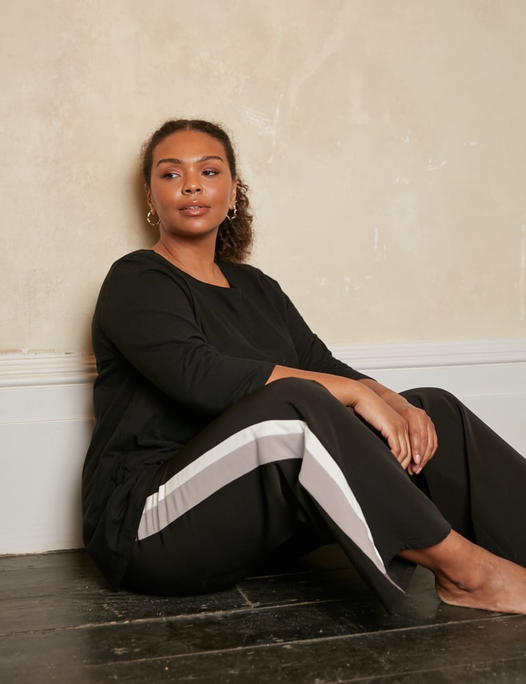 Black wide leg trousers with side stripe online