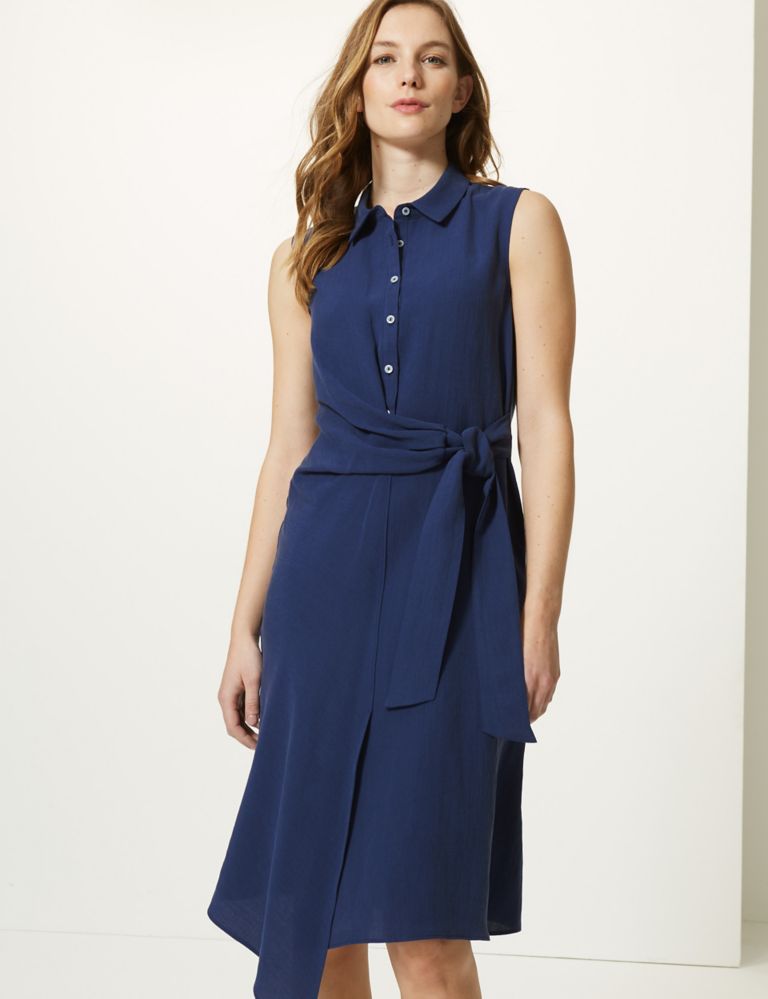 Side Tie Sleeveless Shirt Midi Dress | M&S Collection | M&S