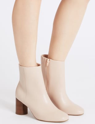 Block Heel Side Zip Peep Toe Ankle Boots, M&S Collection