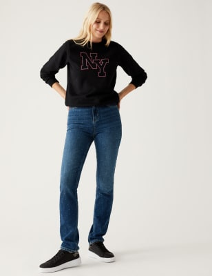 High Waisted Embellished Straight Leg Jeans, M&S Collection