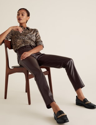 straight leg faux leather trousers