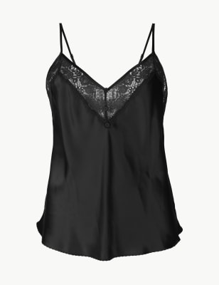 Marks & Spencer Women's Rosie Silk & Lace Trim Camisole, Black, 8