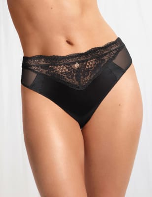 High-Leg Satin Knickers with Lace and Lacing 