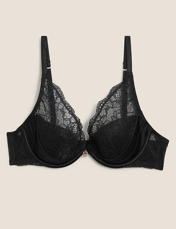 Marks & Spencer Rosie Autograph new black silk/lace padded high apex plunge bra 