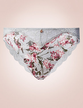 Silk & Lace Printed High Leg Knickers Image 2 of 5