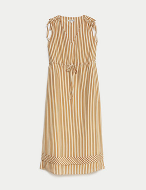 Silk Blend Striped V-Neck Midi Column Dress Image 2 of 8
