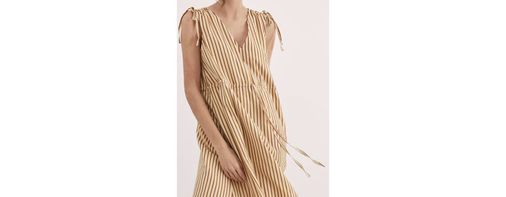 Silk Blend Striped V-Neck Midi Column Dress 8 of 8