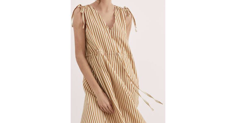 Silk Blend Striped V-Neck Midi Column Dress 5 of 8