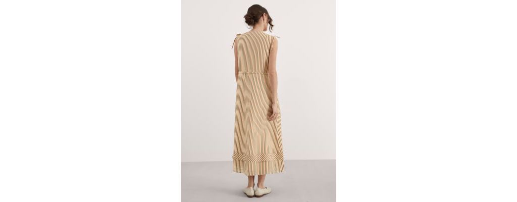 Silk Blend Striped V-Neck Midi Column Dress 5 of 8