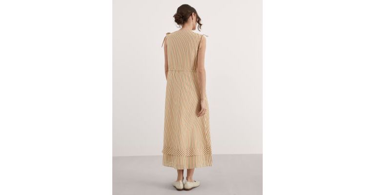 Silk Blend Striped V-Neck Midi Column Dress 7 of 8