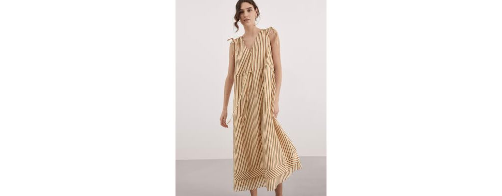 Silk Blend Striped V-Neck Midi Column Dress 6 of 8