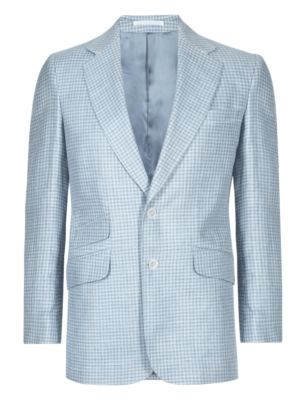 Silk Blend Tailored Fit Gingham Check Jacket with Linen Image 2 of 6