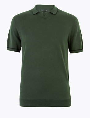 Silk Cotton Blend Knitted Polo Shirt Image 2 of 4