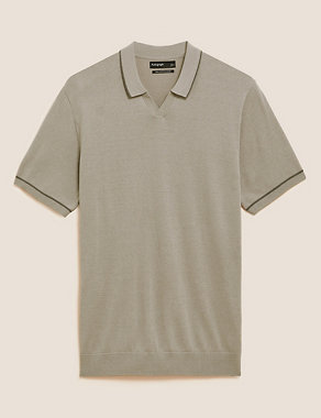 Silk Cotton Blend Knitted Polo Shirt Image 2 of 6