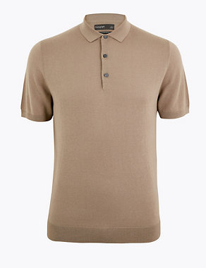 Silk Cotton Knitted Polo Shirt Image 2 of 4