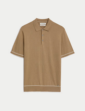 Silk Cotton Knitted Polo Shirt Image 2 of 5