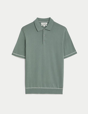 Silk Cotton Knitted Polo Shirt Image 2 of 5