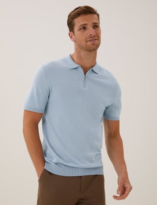 Mens zip clearance neck polo shirt