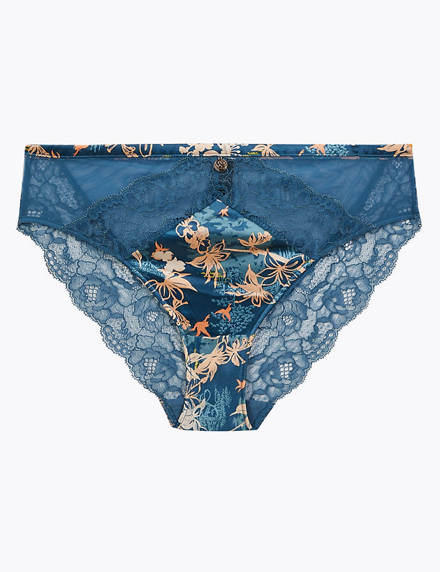 Silk Floral Lace High Leg Knickers Image 1 of 5