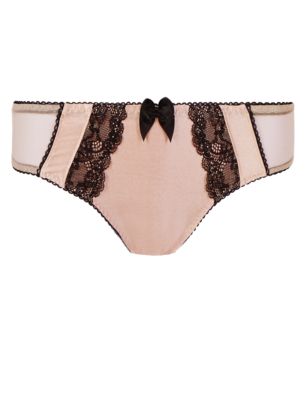 Silk Floral Lace Low Rise Brazilian Knickers Image 2 of 3