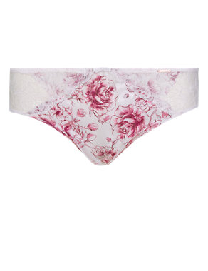 Silk High Leg Knickers with French Designed Rose Lace Image 2 of 5