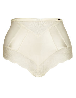 Silk High Waisted Knickers with French Designed Rose Lace Image 2 of 4