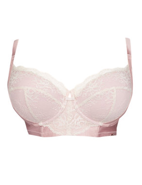 Silk Longline Balcony DD-G Padded Bra with French Designed Rose Lace Image 2 of 4