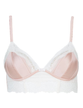 Silk Non-Padded A-DD Bralet with French Design Rose Lace Image 2 of 5