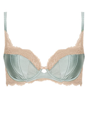 Silk Non-Padded Balcony A-DD Bra with French Designed Rose Lace Image 2 of 5