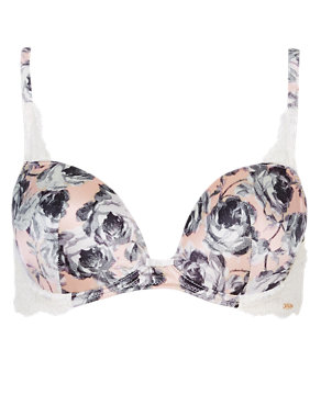 Silk Padded Plunge A-E Bra with French Designed Rose Lace Image 2 of 5