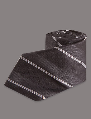 Silk Rich Metallic Effect Striped Tie Image 2 of 3