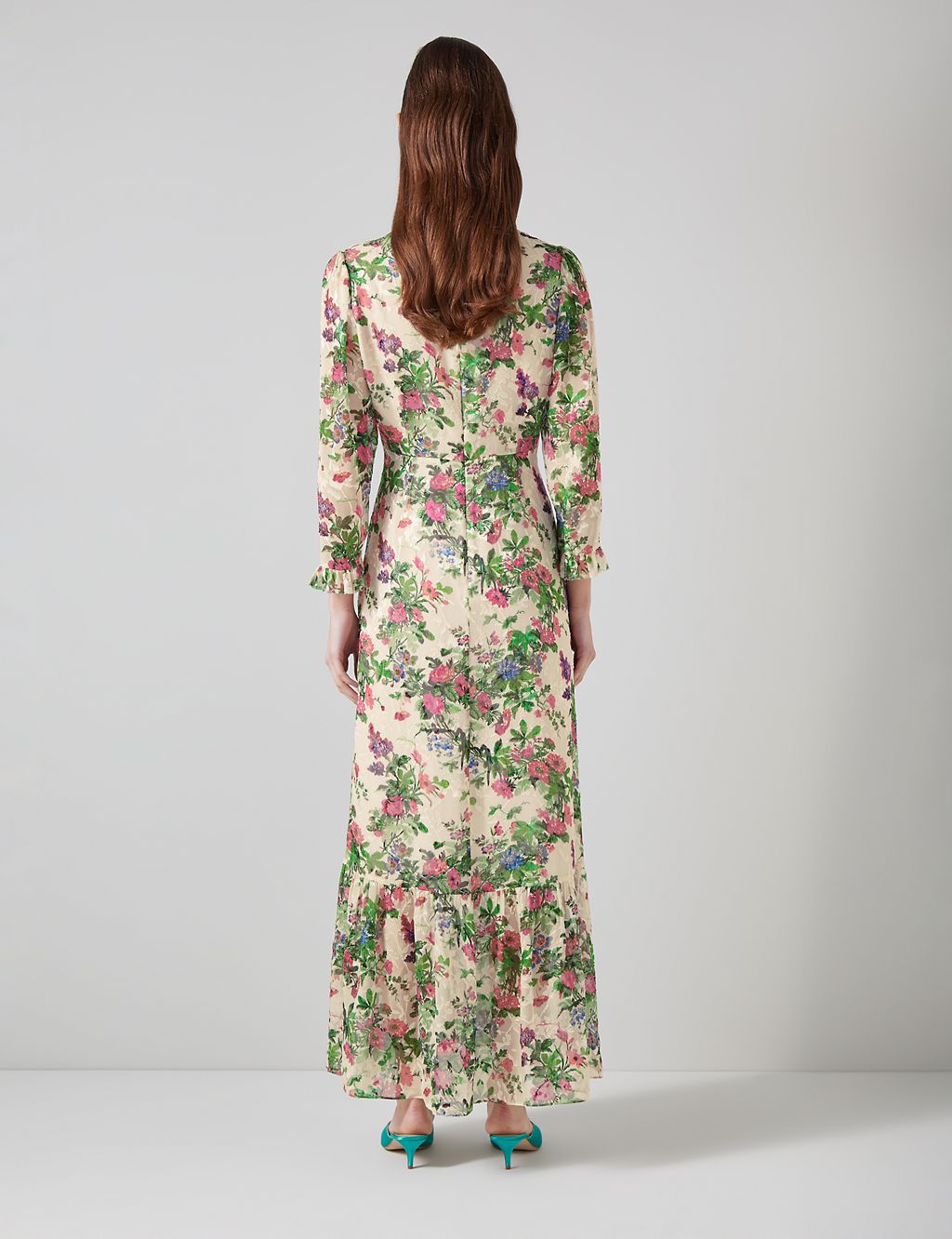 Silk Rich Printed V-Neck Maxi Tiered Dress 2 of 4