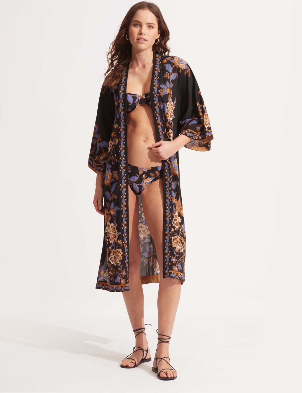 Silk Road Cotton Blend Floral Midi Kaftan Beach Dress Seafolly M&S