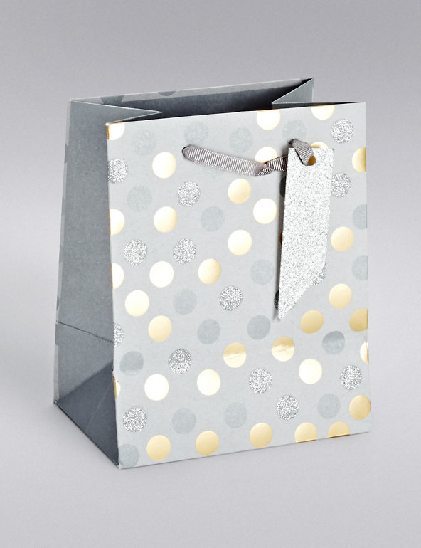 Silver & Gold Polka Dot Small Gift Bag Image 1 of 2